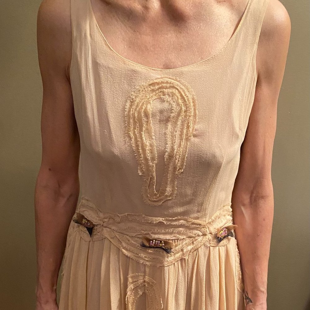 Pale Peach Embroidered Silk Dress Size M